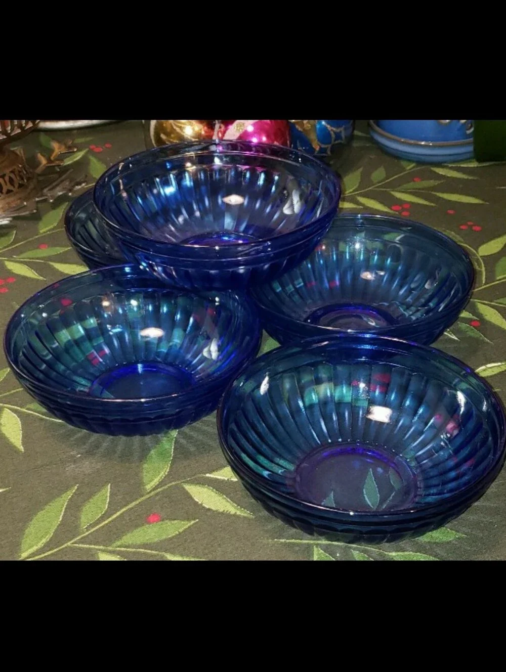 Set Of Five (5) Vintage Hazel Atlas Cobalt Blue Cereal Bowls